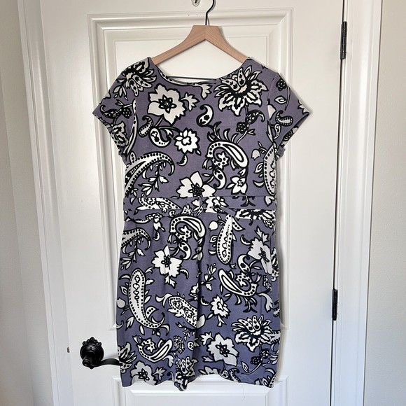 Boden Roma Dress Sz US 14 Purple & Gray Paisley Floral Printed Ponte Knit - Picture 2 of 9